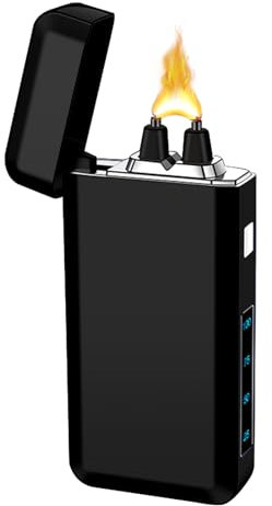 SKRFIRE Windproof USB Rechargeable Electric Lighter – Dual Plasma Arc Lighter with Battery Display, Flameless & Portable, Safe for Home, Outdoor Camping, BBQ, and Candle Lighting (Black)