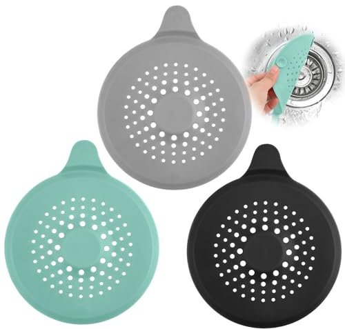 3PCS Silicona Atrapa Pelos Ducha, RISVOWO Coladores de Drenaje con Ventosa, Tapón de Filtro Plegable, Duradero Filtro de Cabello para Baño, Bañera, Cocina