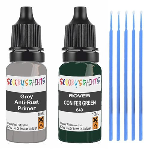 SCOOBYS PAINTS BACK IN THE MIX Touch Up Paint For Rover Conifer Green 640 Scratch Stone Chip Repair With Grey Primer