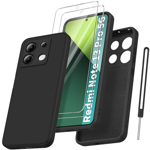 Qasyfanc Handyhülle für Xiaomi Redmi Note 13 Pro 5G / Poco X6 5G Hülle mit 2 Stück Hartglas Schutzfolie, Silikon Case Ultra Dünn Microfiber Kameraschutz Schutzhülle - Schwarz