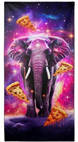 YISUMEI Mikrofaser Strandtuch XXL, Strandhandtuch Leicht Badehandtuch Schnelltrocknend, Elefant & Pizza, 180 x 90 cm