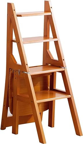 SHENJIA Klappbarer Bibliotheksleiter aus Holz, 4 Stufen, Leiter, Tritthocker, Doppelzweck-Steleiter, Aufstiegsständer (Farbe: B)
