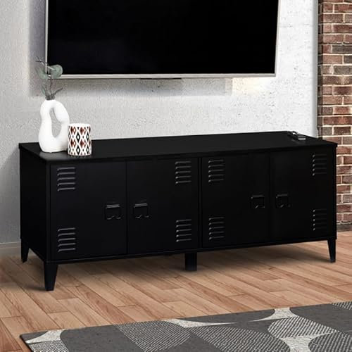 IDMarket - Buffet Bas 140 cm Ester 4 Portes métal Noir Design Industriel