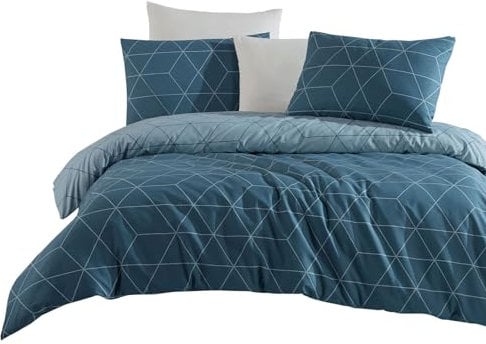 Traumschlaf Renforcé Bettwäsche • Modernes Linien-Design aus 100 % Baumwolle • Hautsympathisch, atmungsaktiv & pflegeleicht • Ideal für das ganze Jahr • 240x220 cm + 2X 80x80 cm, blau