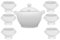 van Well Lot de terrines à tête de lion avec couvercle en porcelaine de 2,75 l et 6 bols à soupe de 0,4 l blanc – Terrine classique pour soupe ou plats One Pot – Passe au four – Qualité allemande