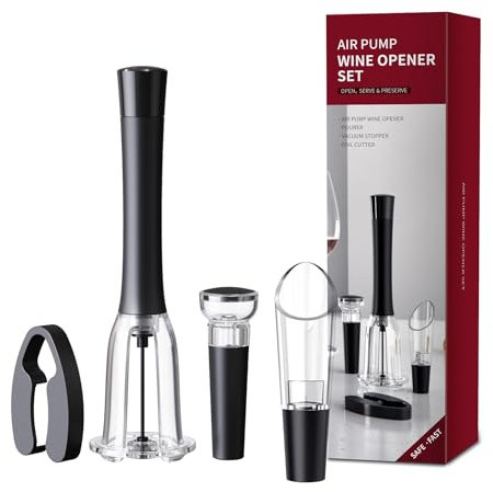 Wine Opener Set, IPEROT Air Pressure Pump Bottle Opener with Foil Cutter, Aerator Pourer, Vacuum Stopper(4PCS), Simple Cork Remover, Efficient Corkscrew Bottle Opener, Great for Wine Lovers