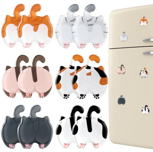 Xuhal 12 Pcs Cat Butt Magnets, 6 Style, Refrigerator Magnets, Acrylic and Magnet, 12 Count, 1.85 x 1.57 inches
