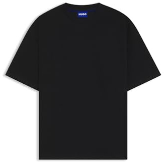 HUGO Mens Nuwaffle Cotton-Jersey T-Shirt with Blue Logo Patch