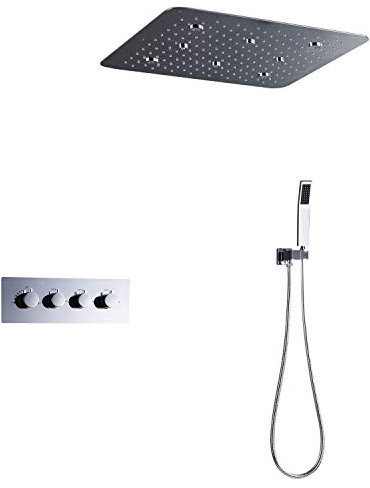 SBCGFY Soffitto con Luce a LED, 2 mm, Set Doccia da 20 Pollici, Getto idromassaggio Nascosto, Incorporato nel Muro, Scatola da Incasso, Sistema Doccia con termostato, rubinetti Multifunzione