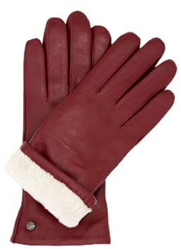 Hand Gewand by Weikert Exklusive Damen Lederhandschuhe aus Nappa Haarschafleder gefüttert mit Merino Lammfell, Touchscreen, langer Schnitt bis über das Handgelenk, warme Lammfellhandschuhe, rot