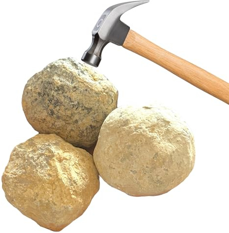 Steinfixx Grand set de trois géodes en taille baseball - 7-8 cm - 500-600 grammes à briser soi-même - avec instructions et explication