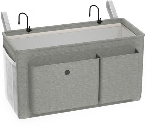 Edudif Bedside Caddy Bedside Organizer with Fixed Straps & Water Bottle Holder, Bunk Bed Caddy ideal for Home, Dorm, Hospital, Crib, Versatile Bedside Storage Solution, Grey