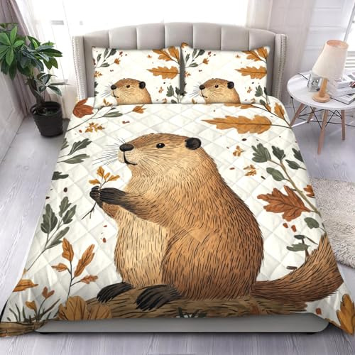 365CUSGIFTS Beaver Duvet Cover Sets by Symphique Team Bedding Set 3pcs,Beaver Comforter Set Quilt Cover Microfiber Polyester Comforter Cover with 2 Pillow Case