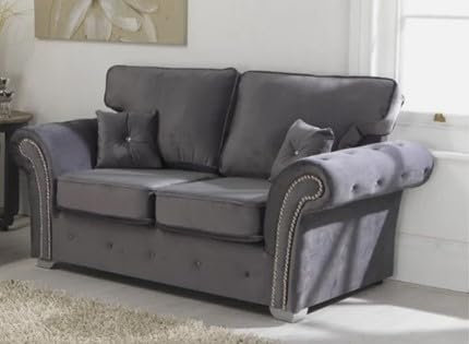 Highback Hugo Sofa-Set, Plüsch, Samt, Grau, 3-Sitzer + 2-Sitzer + Ecksofa, Wohnzimmermöbel-Set