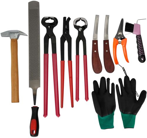 ybaymy 10-TLG Pferd Hufschmied Huftrimm Werkzeug Kit Professionelle Hufschneidezange Hufmesser Hufraspelt Hufzange für Pferde Multifunktions Hufschmied Hufeisenwerkzeug