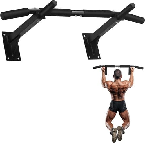 GRANDMA SHARK Pull Up Bar Wall Mounted, Chin Up Bar with Foam Padded Hand Grips, Upper Body Workout Bracket Bar for Home Gym Exercise Strength Training, Heavy Duty 200kg / 440lbs