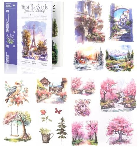 Scrapbook Stickers 50 Blatt Sticker Fotoalbum Blumen Sticker PET Bullet Journal Sticker Botanische Sticker für Scrapbook Bullet Journal Scrapbook Zubehör (Landschaft)