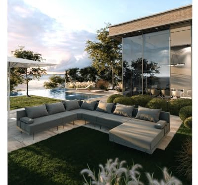 TRADA Gartenmöbel Set Bahama XXL Links, Balkon & Terrasse, Dunkelgrau | Moderne Lounge Möbel für Garten, Wetterfeste Balkonmöbel & Terrassenmöbel Außen