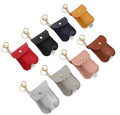 WRITWAA 8pièces Sac à Main Cuir Housse De Bouteille De Lotion Porte-clés Pour Voyage Bouteille Avec Couvercle Pour Produits De Toilette Et Liquides
