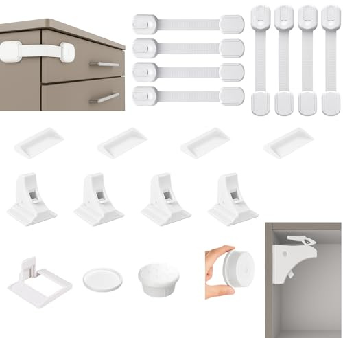 Kit sécurité bébé Jezzafe | 8 bloque porte bébé + 4 serrures magnétiques, sécurité placard enfant, bloc porte sécurité bébé, sécurité enfant placard, bloc tiroir sécurité bébé, sécurité enfant