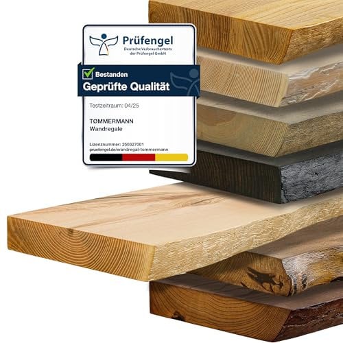 tømmermann - Wandregal mit Baumkante - massives Schweberegal Farbe Natur 140 cm Länge - Regalbrett aus Eschenholz 100% natürlich - Rustikales Wandboard mit unsichtbarer Wandmontage Massivholzbrett