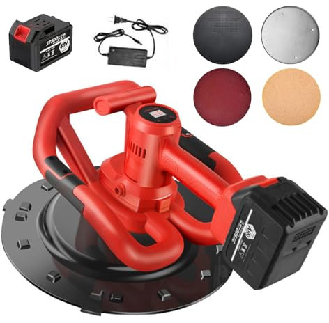 Levigatrice elettrica per cartongesso con display LCD, regolazione a 6 velocità, batteria ricaricabile da 30000 mAh, intonacatrice portatile