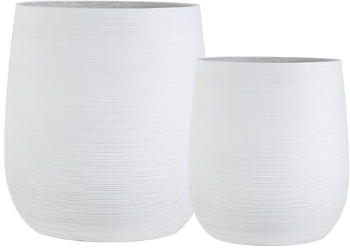 Olly & Rose Extra Large Plant Pot Patterned - White Garden Planter - XL Flower Pot - H 50cm D45cm + H40cm D38cm