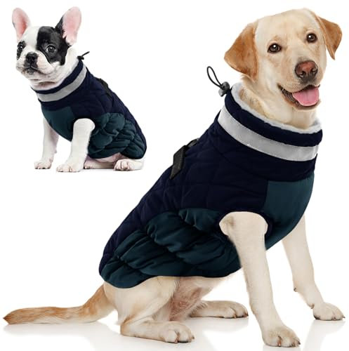 AOFITEE Hundemantel Grosse Hunde, Warme Hundemantel Winter Wasserdicht Hundejacke Winterjacke mit Geschirr, Reflektierende Hunde Wintermantel Hundewinterjacke für Kaltes Wetter, XL Blau
