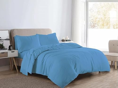 Bella Nights Flannelette Duvet Cover Set – 100% Brushed Cotton Bedding with Matching Pillowcases Soft & Warm Thermal Bed Linen for All Seasons – Cozy Flannel Quilt Cover Set (Blue, Double)