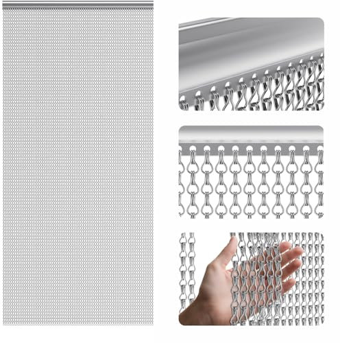 Soontrans Rideau Anti Mouche pour Exterieure, Rideau de porte en Aluminium 90 x 200cm, Rideaux Anti Mouche, Moustiquaire Métallique, Rideau à chaîne pour Les Insectes, Les Mouches, Les Guêpes(gris)