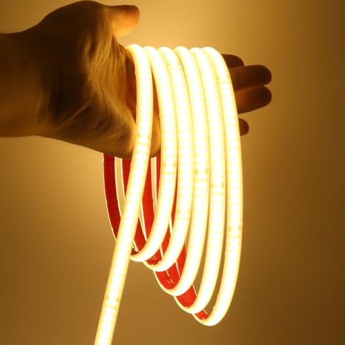 XUNATA COB LED Streifen, 230V Silikon Wasserdicht IP65 LED Strip Hohe Dichte 240 LEDs/m LED Flex LED Lichtleisten, Alle 10cm Schneidbar, Direktanschluss (Warmweiß, 2M)