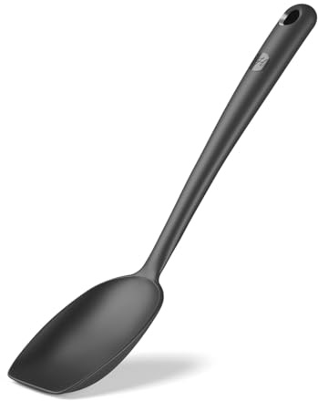 Hoffmann Soßenlöffel aus Edelstahl mit Silikonummantelung, 32 cm, Anthrazit, Hitzebeständig bis 200°C, für Soßen und Suppen, Lebensmittelecht, Küchenhelfer, Kochlöffel, Saucenlöffel