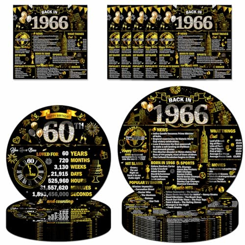 72Pcs Black Gold 60th Birthday Decorations Tableware Set Back in 1966 Paper Plates Napkins Happy Birthday 60th Disposable Tableware Decor for Women Men 60 Year Old Bday Party Favor Serve 24 Guests