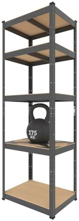 BAUSOKOL Schwerlastregal 180x60x40 cm, Schwarz, 875kg MDF Böden | Tragkraft 875kg Lagerregal, Werkstattregal, Kellerregal, Schwerlastregal, Steckregal, Regal wand, Standregal, Kleines regal