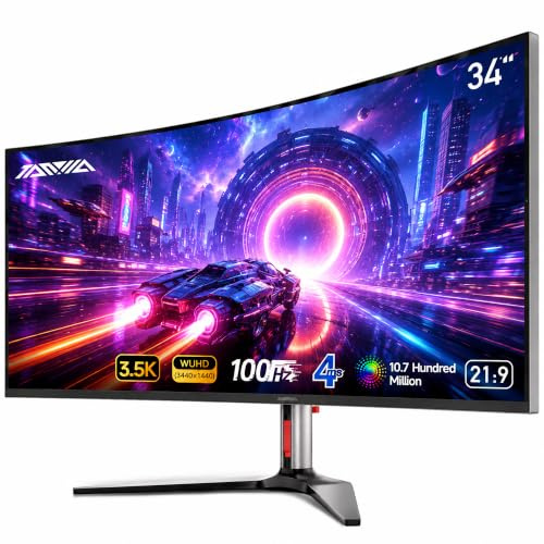 TANXJIA 34 Inch Ultrawide Curved PC Monitor, UWQHD 3440×1440 IPS Display | Gaming Computer Screen for Office & Desktop,100Hz, 4Ms, PIP/PBP, FreeSync, Built-in Speakers, Eye Safe, DP/HDMI Port, Silver