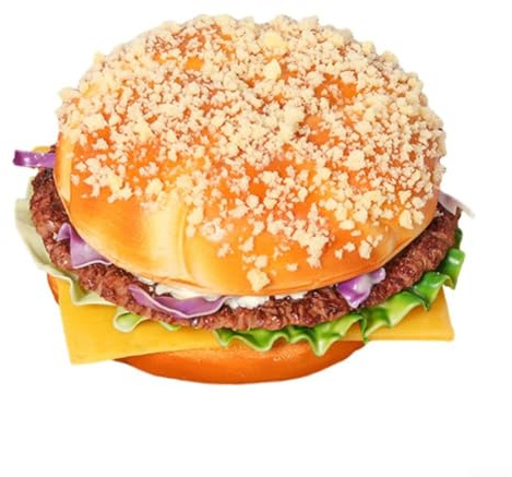 Faux hamburger artificiel en polyuréthane - Décoration réaliste pour boulangerie, étal de marché ou décoration d'intérieur, environ 43 x 16,5 x 19,5 cm (fromage de bœuf)