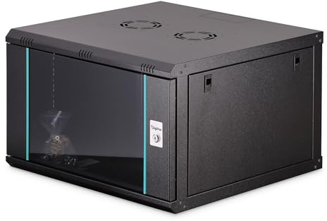 DIGITUS Netzwerkschrank – 19 Zoll 7HE – Unmontiert – Dynamic-N – Schwarz | 600 mm Tiefe – 470 mm Nutztiefe – Wandmontage – 60 kg Traglast – Glastür