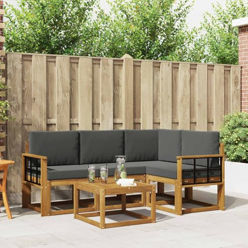 Gecheer Outdoor-Sofagarnitur mit Kissen 5 pcs Natur und Anthrazit, Gartensofa Outdoor Sitzgruppe Gartenlounge Gartenmöbel Set für Balkon Terrasse Café-Bereich3366370