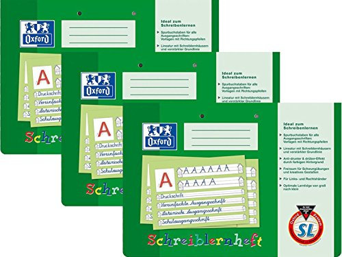 3x Oxford 311401600/100050089 Schreiblernhefte DIN A4 quer SL, 90 g/qm