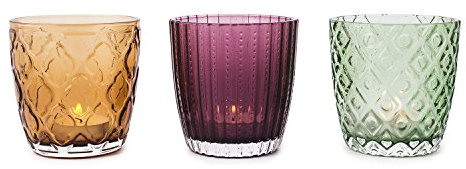 pajoma Kerzenhalter ''Elegance'', 3er Set in Grün/Lila & Braun, H 9 x Durchmesser 8,6 cm
