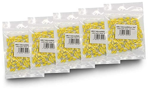 Aderendhülsen isoliert gelb 500 x 1 mm² Aderendhülse zum crimpen mit Crimpzange Aderend Press Hülsen Stecker 1,0 mm Hülse kfz Draht Elektro Kabelschuhe 500 Stück ARLI