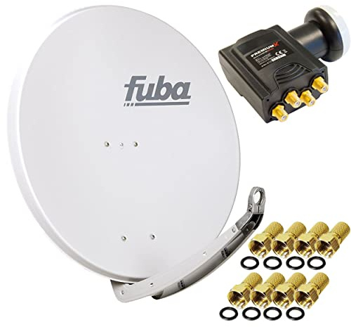 Fuba DAA 850 G Digital Sat Schüssel Grau 85x85cm Deluxe LNB Quad Premium X Direktanschluss bis 4 Teilnehmer 8X F-Stecker