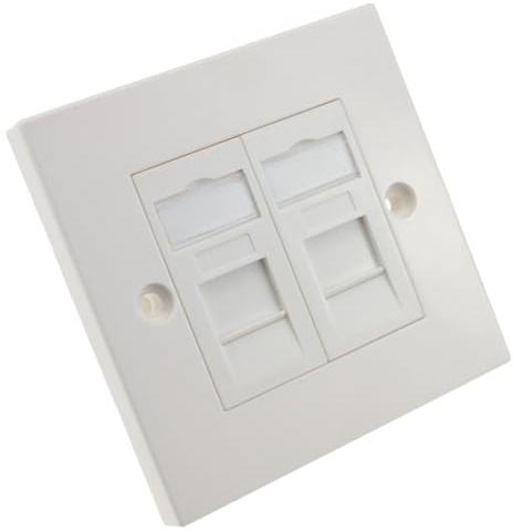 kenable Shielded RJ45 Face Plate Cat6A Toolless Double Port with Euro Modules - 2 Port FTP Network Wall Socket for 86mm Back Box