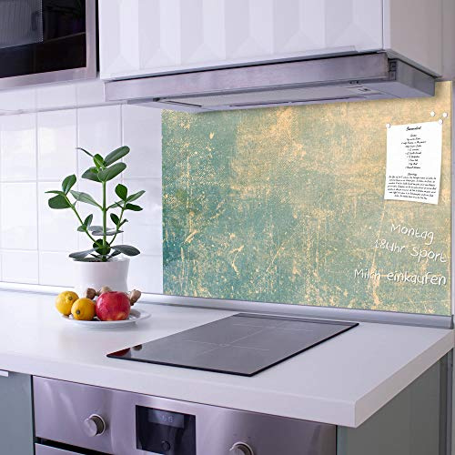 banjado Küchenrückwand Glas ohne Bohren 90x60cm – Glasrückwand Küche mit Motiv Patina Grün/Spritzschutz Küchenrückwand Glas/selbstklebende Küchenrückwand Platte - magnetisch & beschreibbar