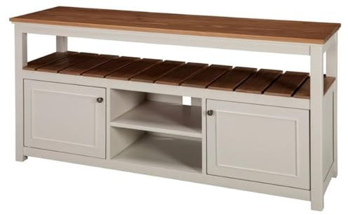 Alaterre TV Cabinet, Pine, Ivory with Natural Wood Top