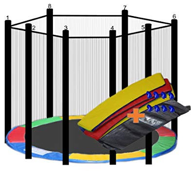 walexo Trampolin Randabdeckung + Sicherheitsnetz für 8 Stangensysteme (366 cm Ø, Bunt/Schwarz)