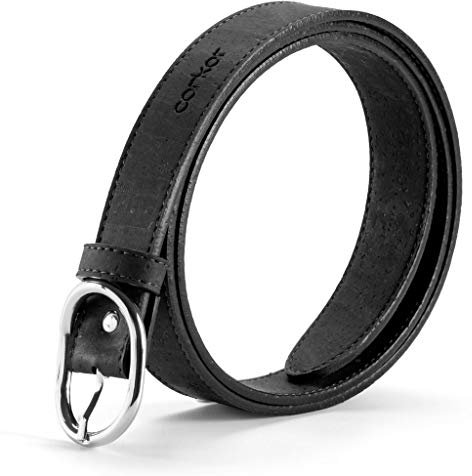 Corkor Damen Gürtel Veganer korkleder für Freizeitkleidung Jeansgürtel 25mm (Schwarz, 85 cm - M)