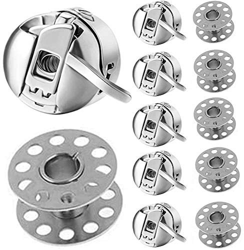 RUNCCI-YUN 6 Stück Metall Edelstahl Spulenkapsel, Nähmaschinen Spulenkapsel und 6 Stück Nähmaschine Spulen Set Metall, für Haushaltsnähmaschine Nähzubehör Handwerk Werkzeuge Silber