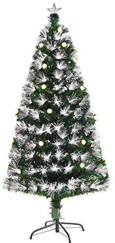 HOMCOM 5ft White Light Artificial Christmas Tree w/ 180 LEDs Star Topper Tri-Base Full Bodied Seasonal Decoration Pre-Lit Home