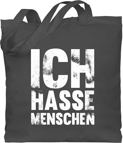 Baumwolltasche - Sprüche Statement mit Spruch - Ich hasse Menschen Vintage Effekt - Weiß - Unisize - Dunkelgrau - beutel lustige beutel+mit+sprüchen+lustig sprueche hassen stoffbeutel jutetasche